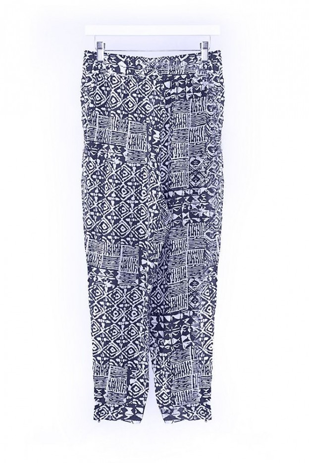 Boho Tribal pants in navy and white print